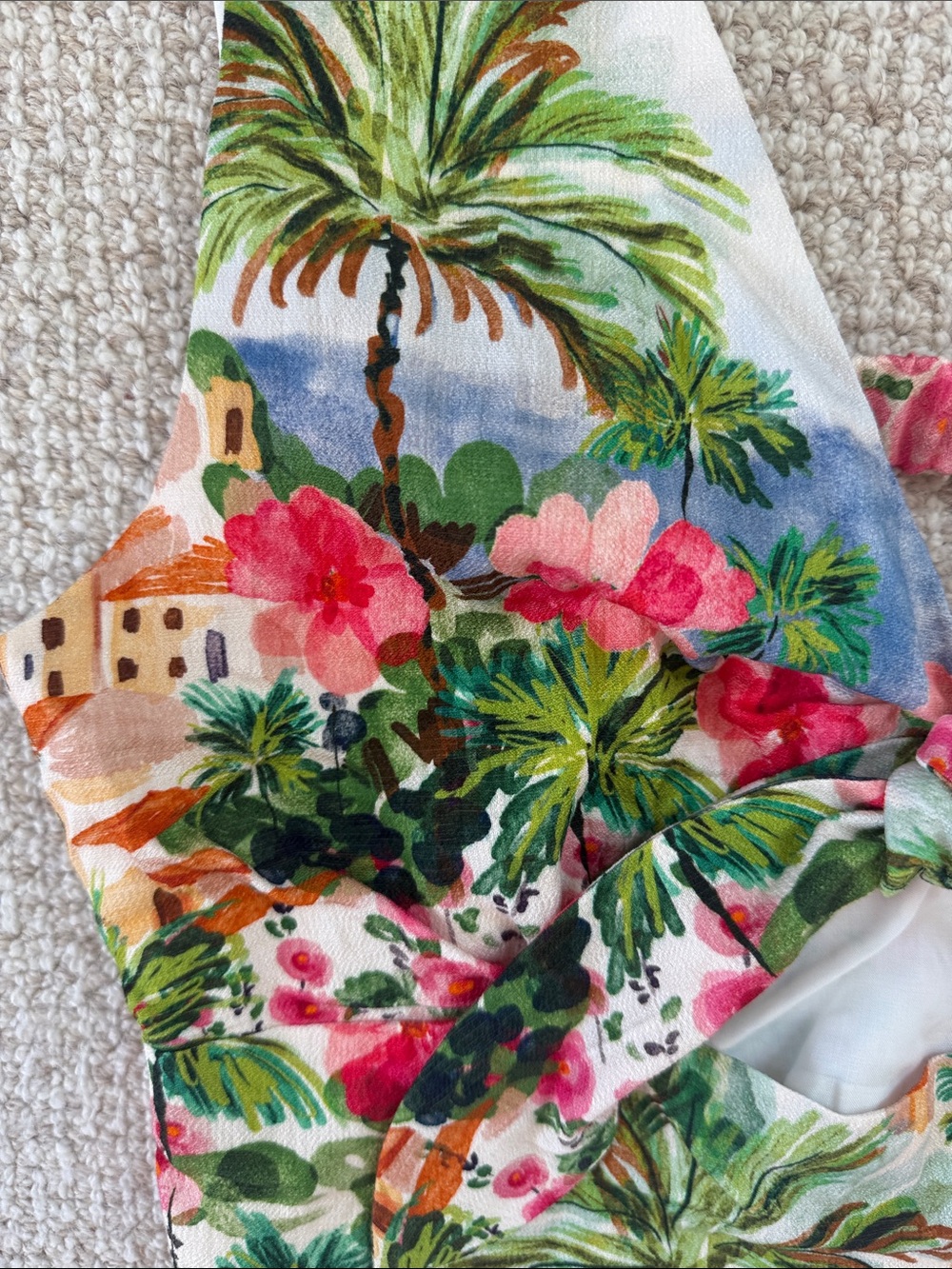 Zara White Multi Tropical Knot-Front Crop Top - Picture 2 of 5